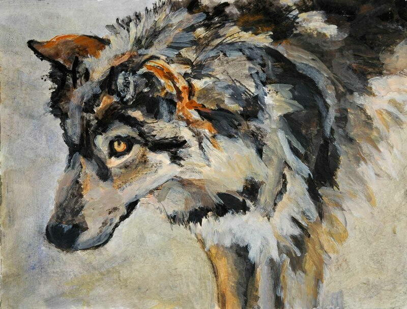 Lone Wolf by Rebecca Dufton, 12 x 16 inches, acrylic on paper
