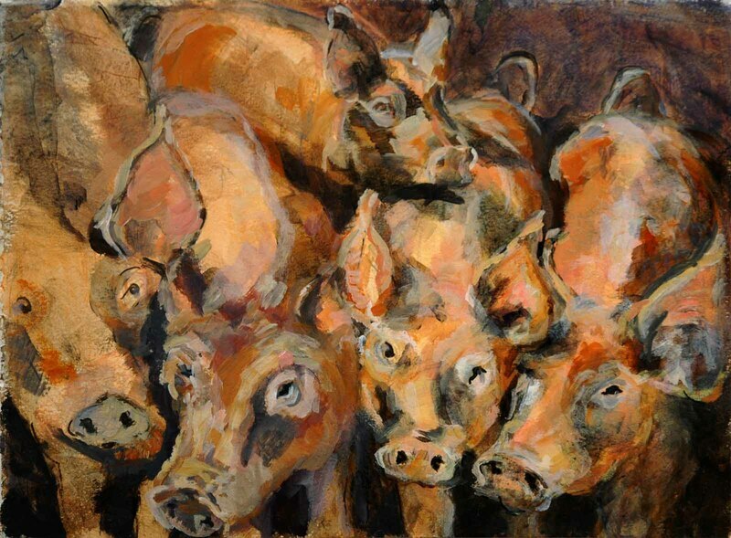 Piglets by Rebecca Dufton, 11 x 15 inches, acrylic on paper