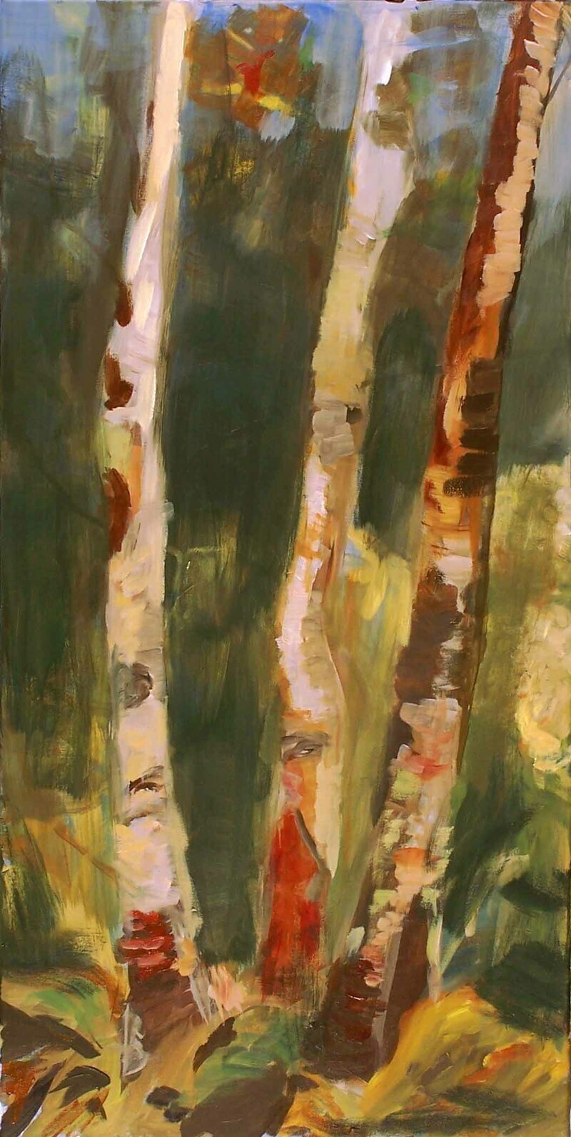 Birch Trio by Rebecca Dufton, 15 x 30 inches, acrylic on canvas
