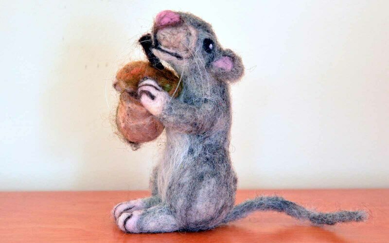 Mouse by Rebecca Dufton, 6 inches tall, wool roving on wire armature