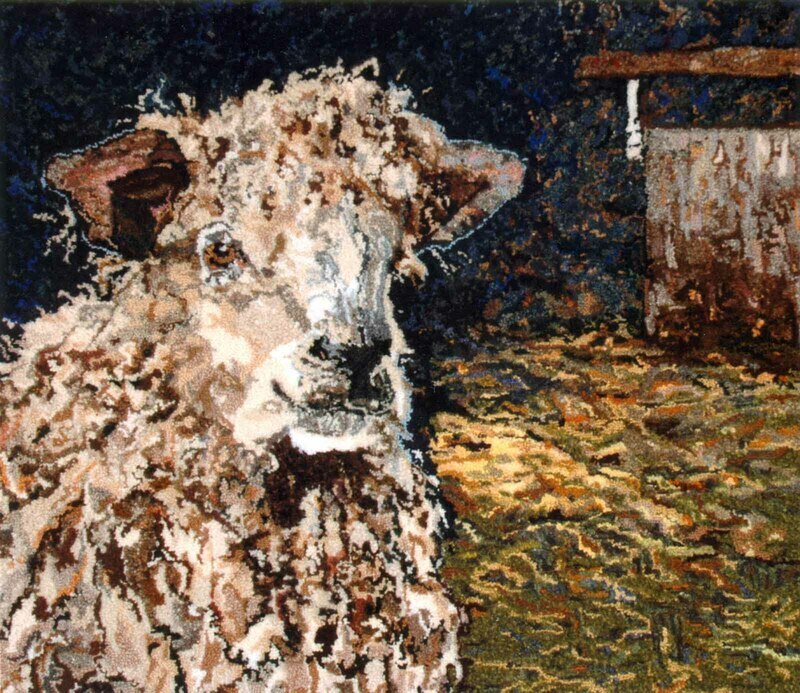 In Carl’s Barn by Rebecca Dufton, 36 x 30 inches, mixed fibers on monk's cloth