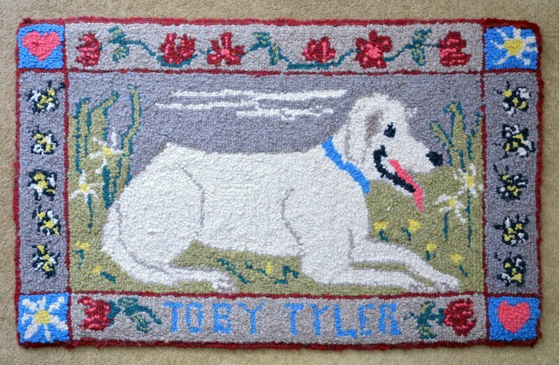 Toby Rug by Rebecca Dufton, 28.5 x 18 inches, wool yarn on rug warp, artist’s collection